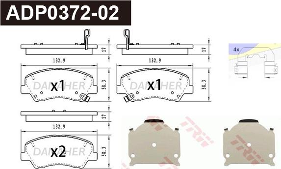 Danaher ADP0372-02 - Kit pastiglie freno, Freno a disco autozon.pro