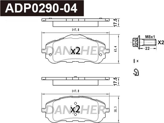 Danaher ADP0290-04 - Kit pastiglie freno, Freno a disco autozon.pro