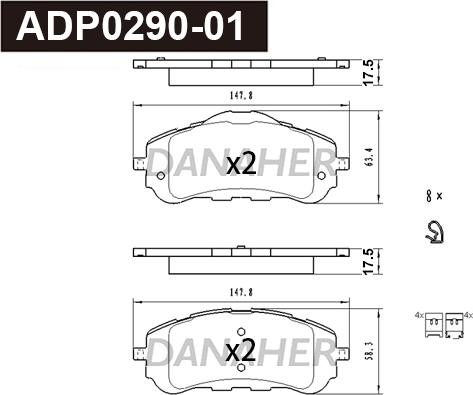 Danaher ADP0290-01 - Kit pastiglie freno, Freno a disco autozon.pro