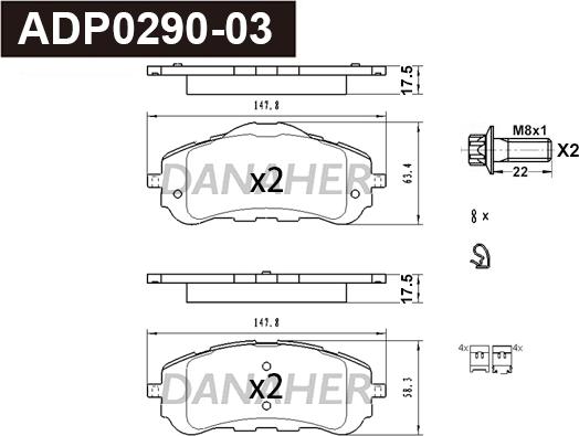 Danaher ADP0290-03 - Kit pastiglie freno, Freno a disco autozon.pro