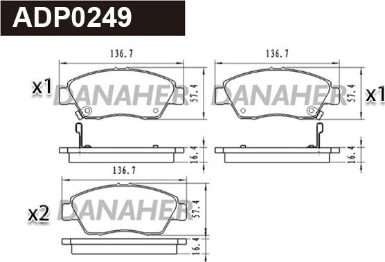 Danaher ADP0249 - Kit pastiglie freno, Freno a disco autozon.pro