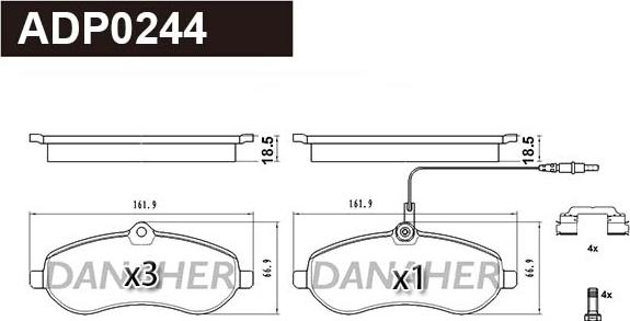 Danaher ADP0244 - Kit pastiglie freno, Freno a disco autozon.pro