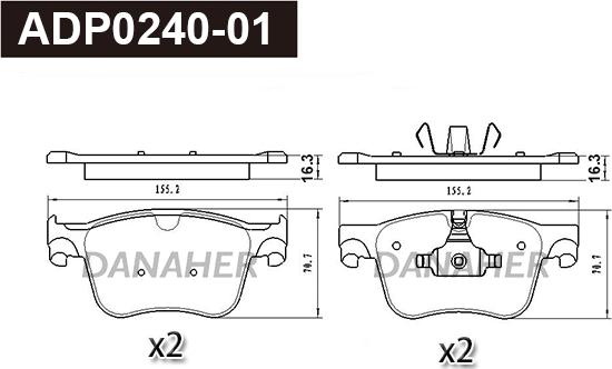 Danaher ADP0240-01 - Kit pastiglie freno, Freno a disco autozon.pro