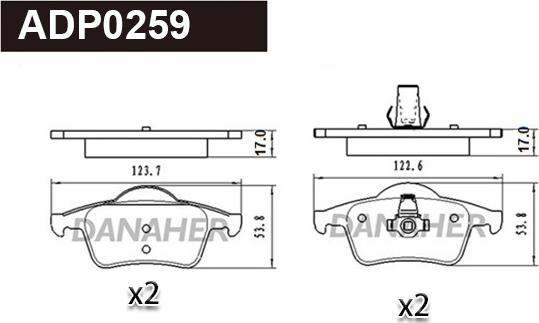 Danaher ADP0259 - Kit pastiglie freno, Freno a disco autozon.pro