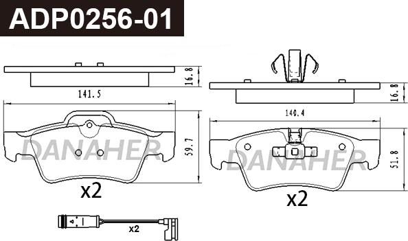 Danaher ADP0256-01 - Kit pastiglie freno, Freno a disco autozon.pro