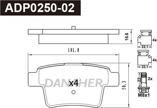 Danaher ADP0250-02 - Kit pastiglie freno, Freno a disco autozon.pro