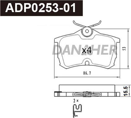 Danaher ADP0253-01 - Kit pastiglie freno, Freno a disco autozon.pro