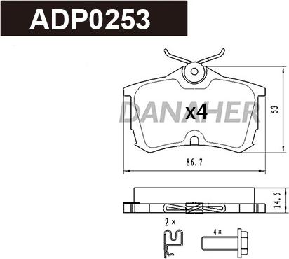 Danaher ADP0253 - Kit pastiglie freno, Freno a disco autozon.pro