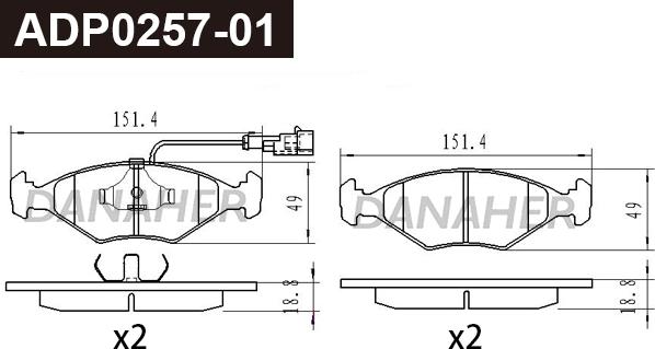 Danaher ADP0257-01 - Kit pastiglie freno, Freno a disco autozon.pro