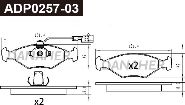 Danaher ADP0257-03 - Kit pastiglie freno, Freno a disco autozon.pro