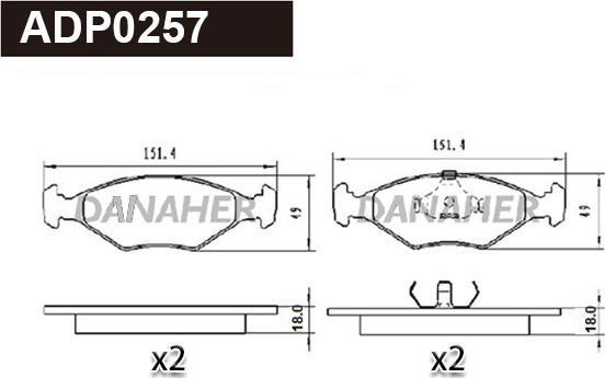 Danaher ADP0257 - Kit pastiglie freno, Freno a disco autozon.pro