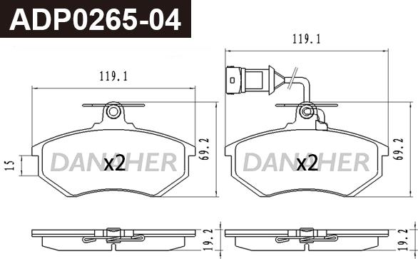 Danaher ADP0265-04 - Kit pastiglie freno, Freno a disco autozon.pro