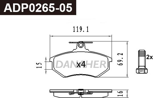 Danaher ADP0265-05 - Kit pastiglie freno, Freno a disco autozon.pro