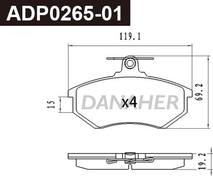 Danaher ADP0265-01 - Kit pastiglie freno, Freno a disco autozon.pro