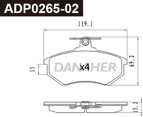 Danaher ADP0265-02 - Kit pastiglie freno, Freno a disco autozon.pro