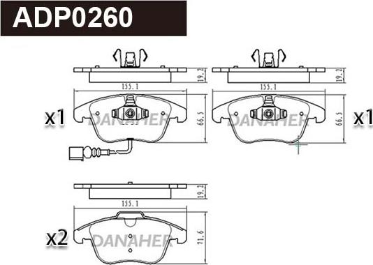 Danaher ADP0260 - Kit pastiglie freno, Freno a disco autozon.pro