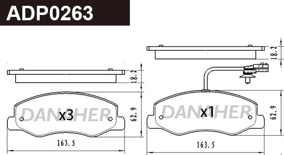 Danaher ADP0263 - Kit pastiglie freno, Freno a disco autozon.pro