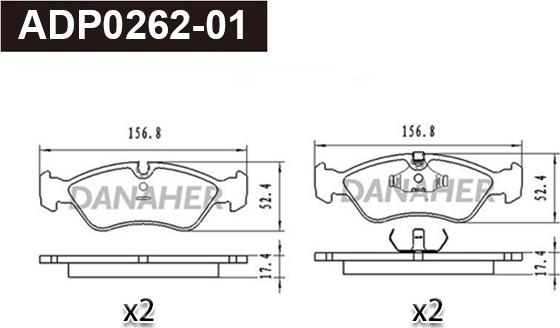 Danaher ADP0262-01 - Kit pastiglie freno, Freno a disco autozon.pro