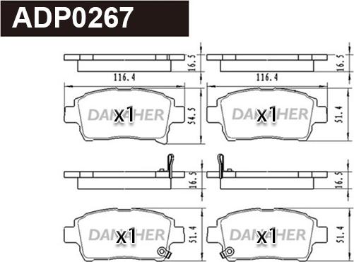 Danaher ADP0267 - Kit pastiglie freno, Freno a disco autozon.pro