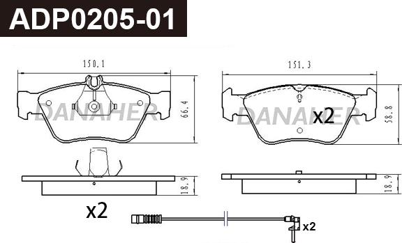 Danaher ADP0205-01 - Kit pastiglie freno, Freno a disco autozon.pro