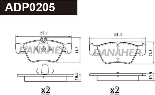 Danaher ADP0205 - Kit pastiglie freno, Freno a disco autozon.pro