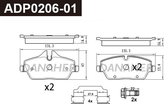 Danaher ADP0206-01 - Kit pastiglie freno, Freno a disco autozon.pro