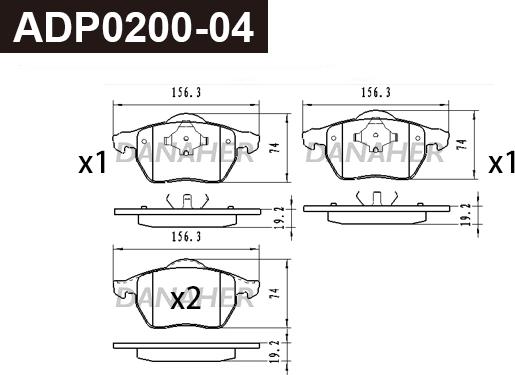 Danaher ADP0200-04 - Kit pastiglie freno, Freno a disco autozon.pro