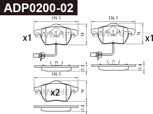 Danaher ADP0200-02 - Kit pastiglie freno, Freno a disco autozon.pro