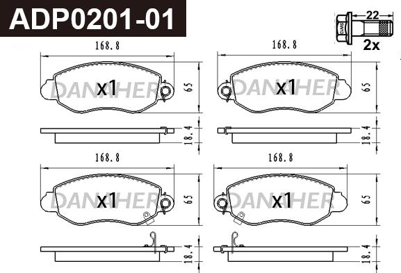 Danaher ADP0201-01 - Kit pastiglie freno, Freno a disco autozon.pro