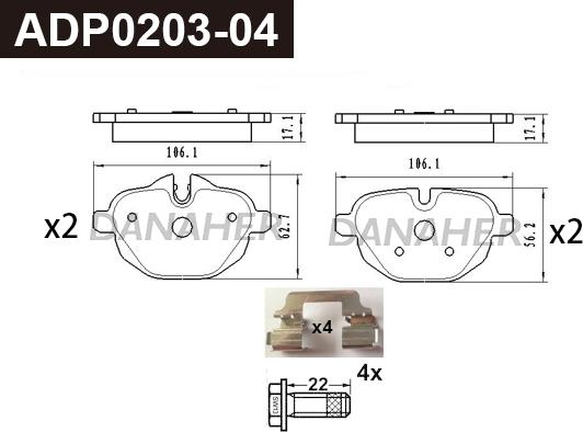 Danaher ADP0203-04 - Kit pastiglie freno, Freno a disco autozon.pro