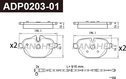 Danaher ADP0203-01 - Kit pastiglie freno, Freno a disco autozon.pro