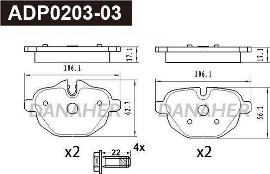 Danaher ADP0203-03 - Kit pastiglie freno, Freno a disco autozon.pro