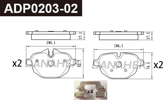 Danaher ADP0203-02 - Kit pastiglie freno, Freno a disco autozon.pro