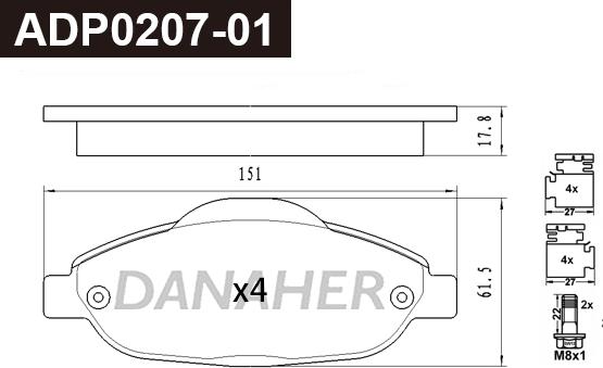 Danaher ADP0207-01 - Kit pastiglie freno, Freno a disco autozon.pro