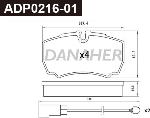 Danaher ADP0216-01 - Kit pastiglie freno, Freno a disco autozon.pro