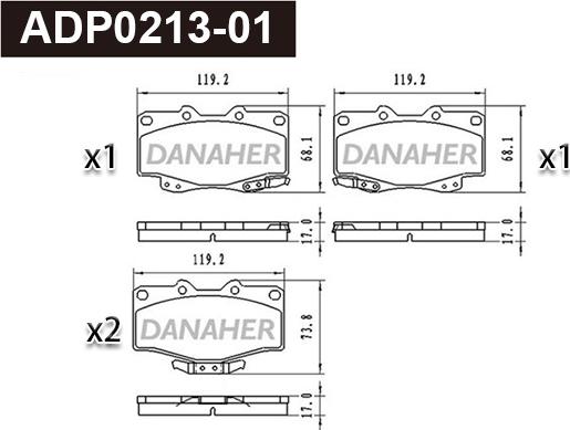 Danaher ADP0213-01 - Kit pastiglie freno, Freno a disco autozon.pro