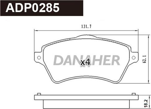 Danaher ADP0285 - Kit pastiglie freno, Freno a disco autozon.pro