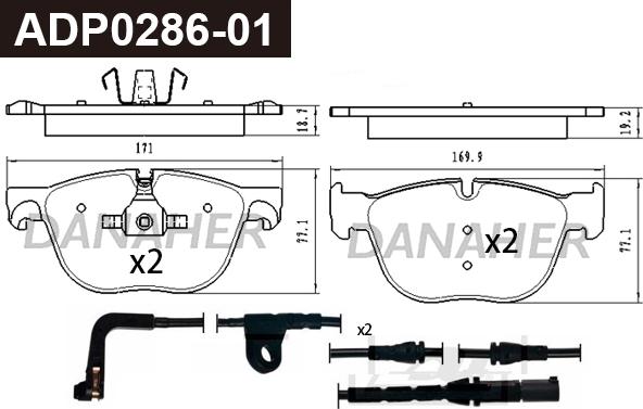 Danaher ADP0286-01 - Kit pastiglie freno, Freno a disco autozon.pro