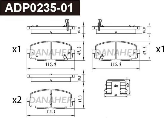 Danaher ADP0235-01 - Kit pastiglie freno, Freno a disco autozon.pro