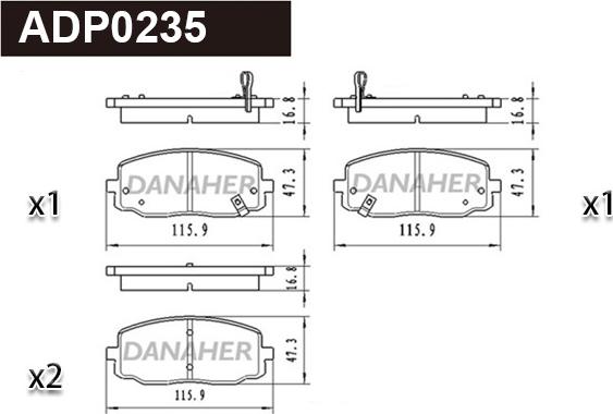 Danaher ADP0235 - Kit pastiglie freno, Freno a disco autozon.pro