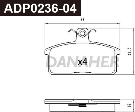 Danaher ADP0236-04 - Kit pastiglie freno, Freno a disco autozon.pro