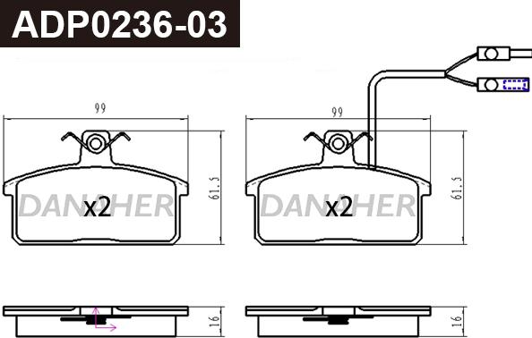 Danaher ADP0236-03 - Kit pastiglie freno, Freno a disco autozon.pro