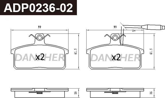 Danaher ADP0236-02 - Kit pastiglie freno, Freno a disco autozon.pro