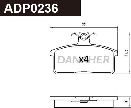 Danaher ADP0236 - Kit pastiglie freno, Freno a disco autozon.pro