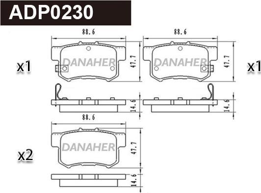 Danaher ADP0230 - Kit pastiglie freno, Freno a disco autozon.pro