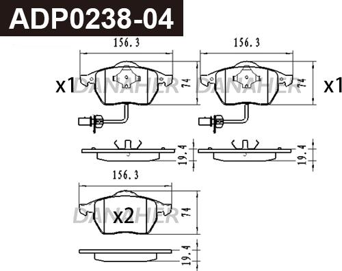 Danaher ADP0238-04 - Kit pastiglie freno, Freno a disco autozon.pro