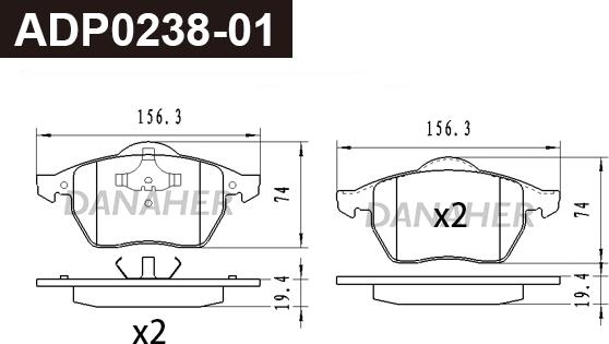 Danaher ADP0238-01 - Kit pastiglie freno, Freno a disco autozon.pro