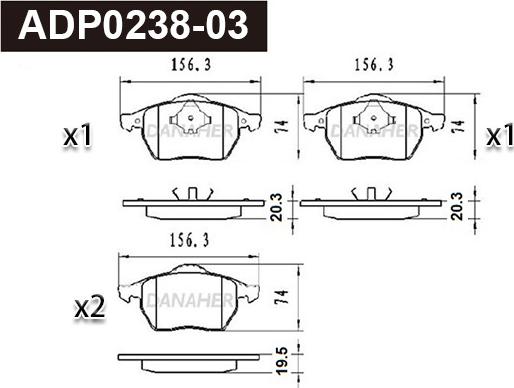 Danaher ADP0238-03 - Kit pastiglie freno, Freno a disco autozon.pro