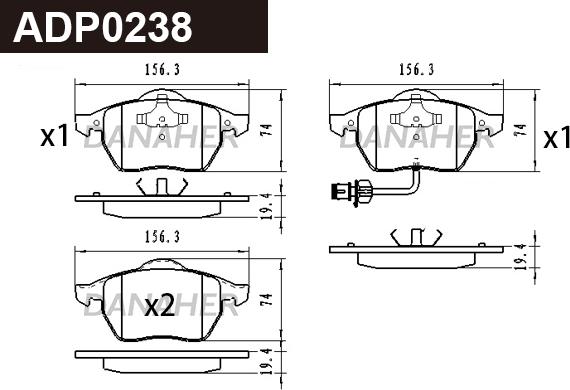 Danaher ADP0238 - Kit pastiglie freno, Freno a disco autozon.pro