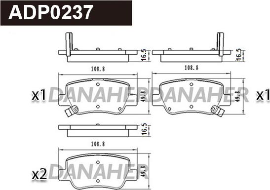 Danaher ADP0237 - Kit pastiglie freno, Freno a disco autozon.pro